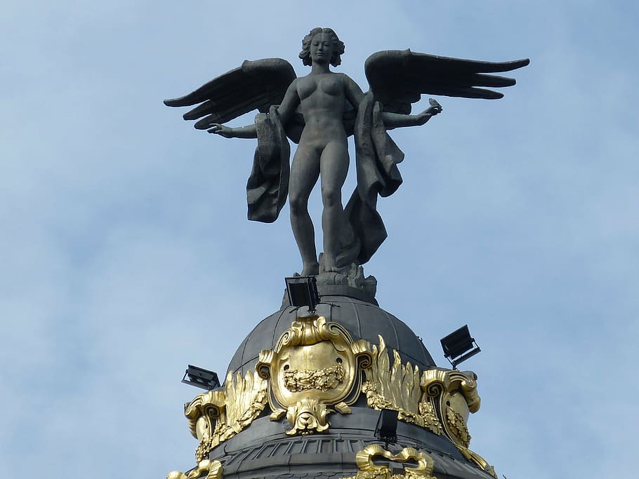 figure, statue, sculpture, bronze, girl, angel, wing, madrid HD wallpaper