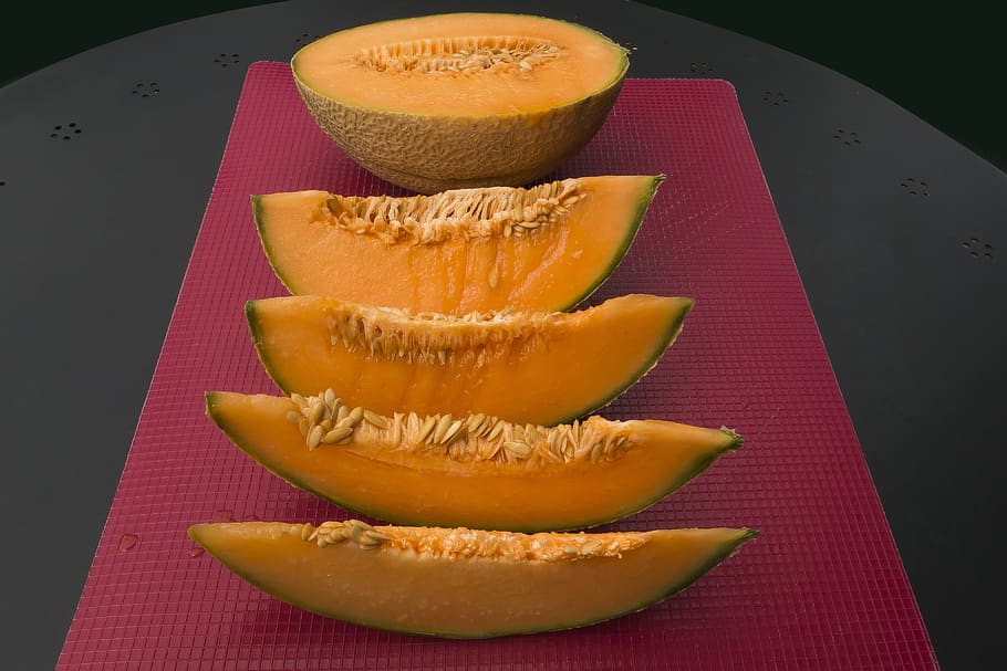 melon, orange, cores, knife, cut in half, district, eighth, HD wallpaper