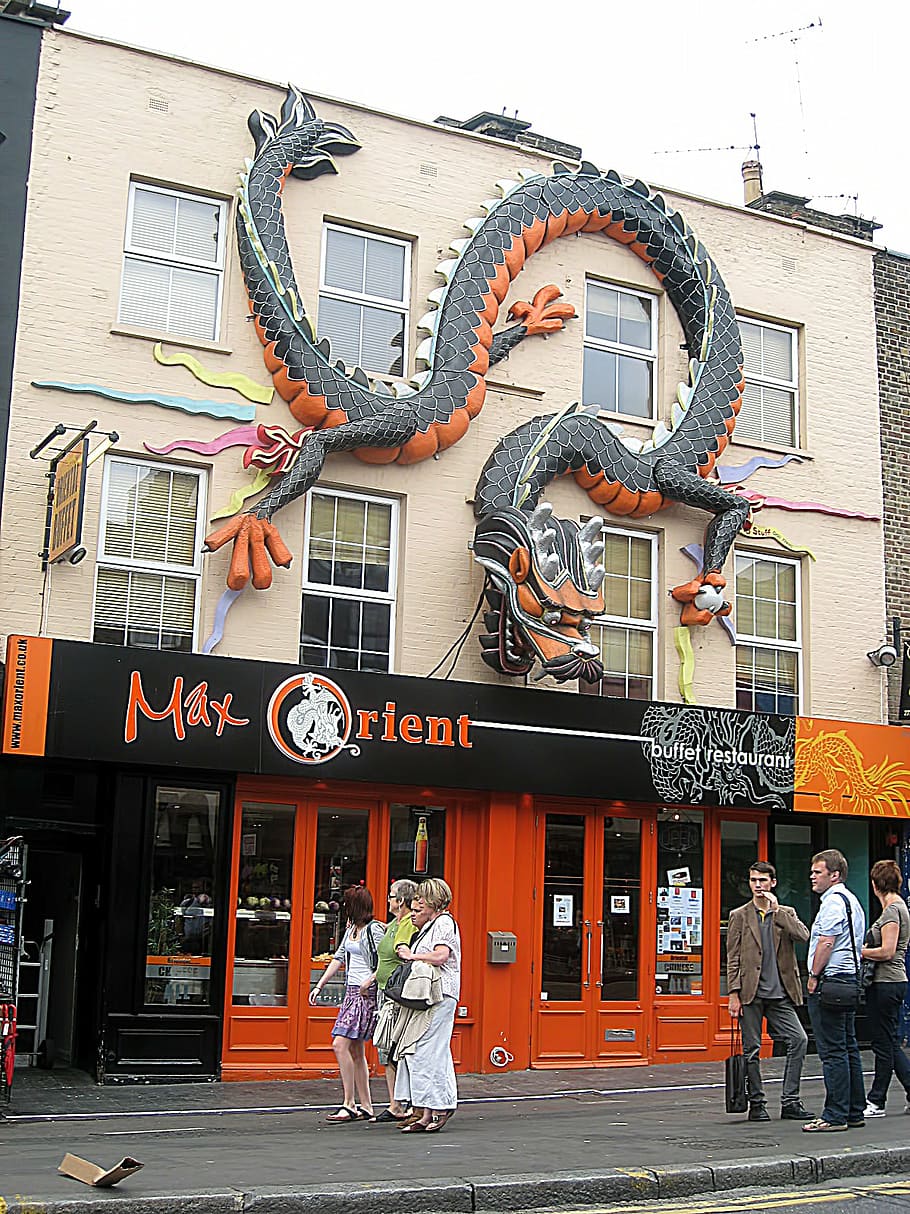 building, facade, dragon, camden, london, english, built structure HD wallpaper