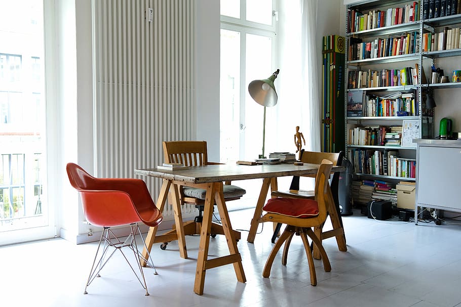 photography of brown wooden dining set near window, brown wooden table and chair set HD wallpaper
