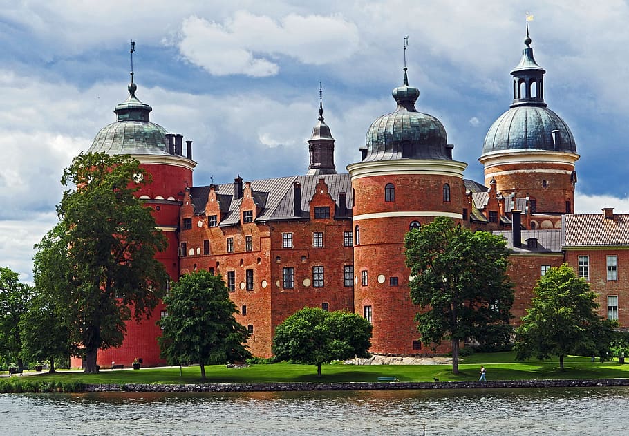 sky, person, landmark, water, architecture, bricks, building HD wallpaper