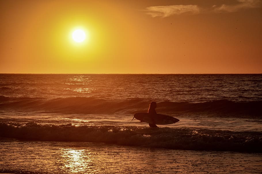 HD wallpaper: sunset, surf, ocean, sea, surfer, paradise, wave, coast ...
