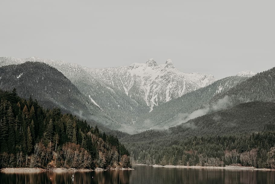 scenery of trees and mountain, landscape photography of mountain covered by snow HD wallpaper