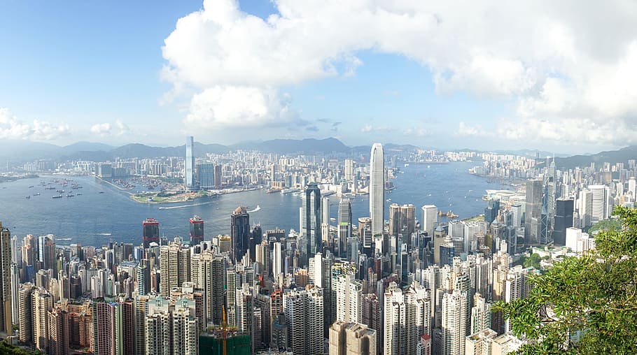 aerial view of city buildings, Hong Kong, Peak, Cityscape, the peak