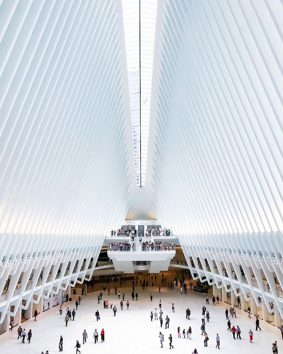 group of people walking inside museum, people walking inside white building HD wallpaper