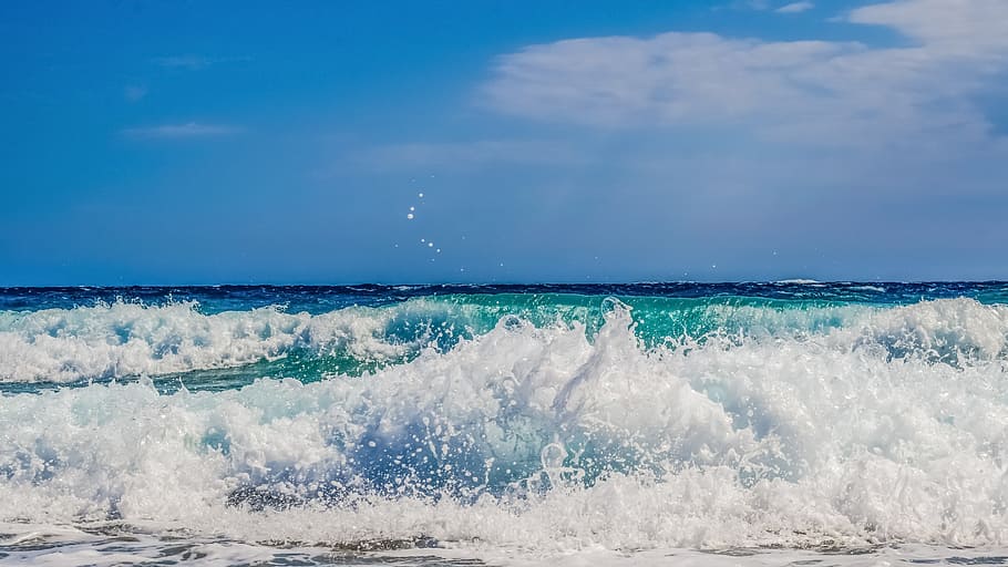 Waves, Foam, Spray, Sea, Blue, Beach, splash, wind, nature HD wallpaper