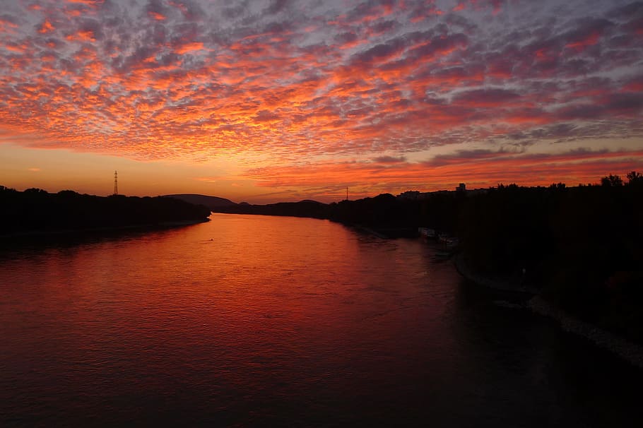 Sunset, Bratislava, River, Danube, evening, slovakia, sky, water HD wallpaper