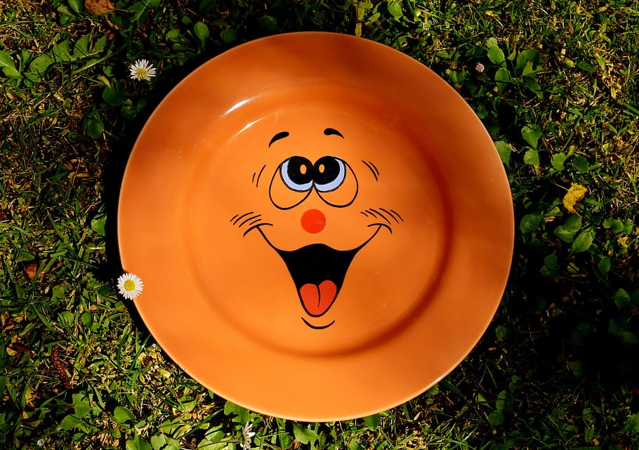 Plate, Tableware, Smiley, Cute, porcelain, colorful, eat, orange HD wallpaper
