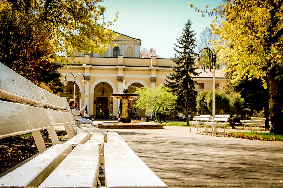 Bench, Spacer, Rest, park, tree, architecture, building exterior HD wallpaper