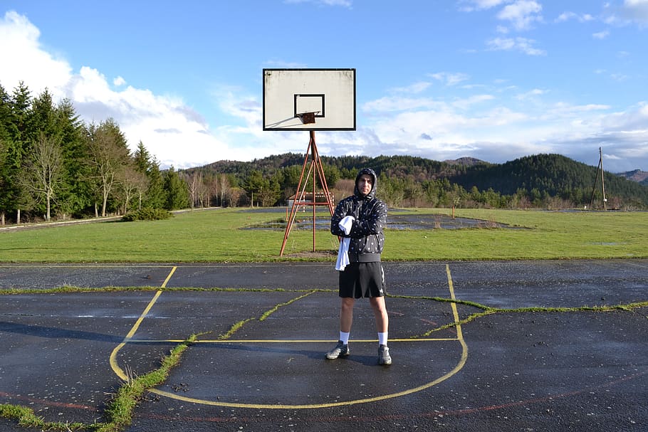 basket, playground, player, full length, sky, one person, nature HD wallpaper