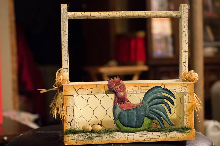 rooster, basket, spring, egg, decoration, countryside, farm HD wallpaper