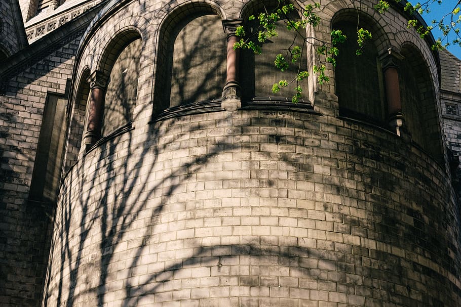 Tree shadow on a brick church, architecture and Cityscape, famous Place HD wallpaper