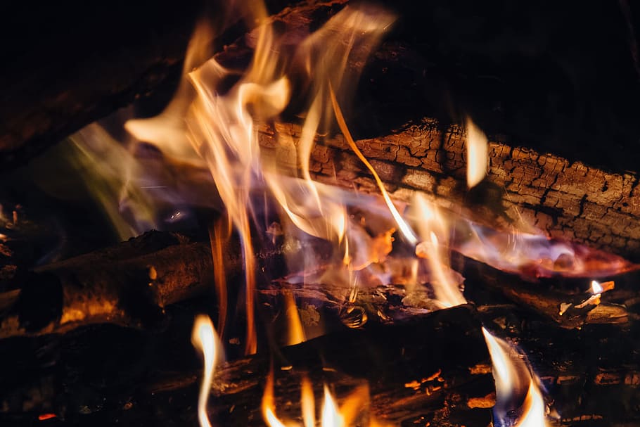 brown flaming woods, fire, flame, hot, heat, bonfire, flammable HD wallpaper