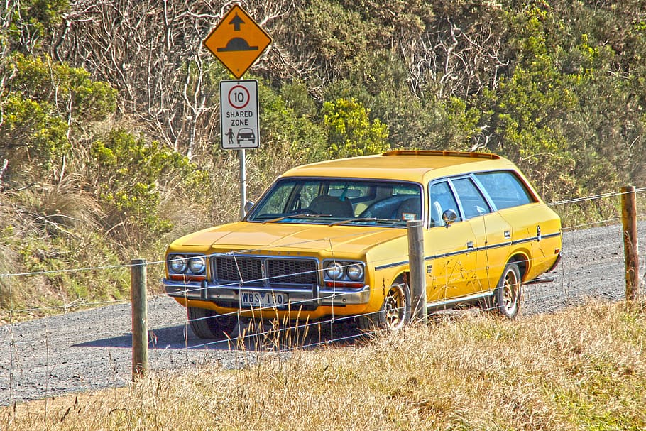 auto, combi, oldtimer, hdr, yellow, beach, summer, sea, coast HD wallpaper