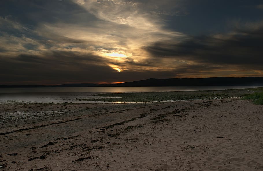 Sunset, Dusk, Beach, River, Clouds, sky, sand, scenics, beauty in nature HD wallpaper