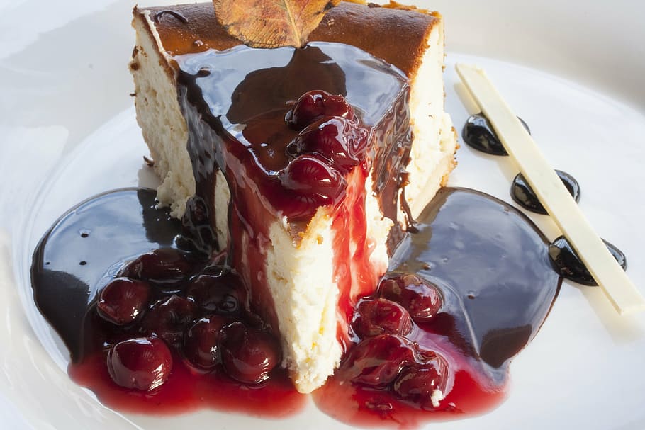 slice cake, jam, red, close-up, good morning, sweet, cafe, food HD wallpaper