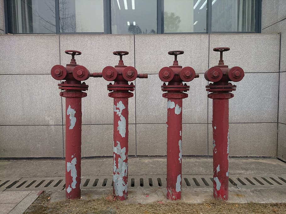 water pipes, fire hydrant, personification, red, safety, security HD wallpaper