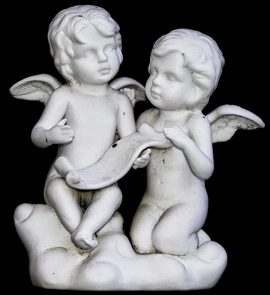 figure, angel, putten, sitting, ceramic, sculpture, female, HD wallpaper
