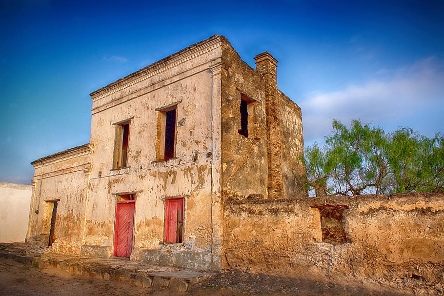 brown concrete building under blue sky at daytime photo, abandoned HD wallpaper