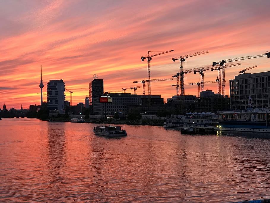 Berlin, Oberbaumbrücke, Evening, Sunset, reflection, city HD wallpaper