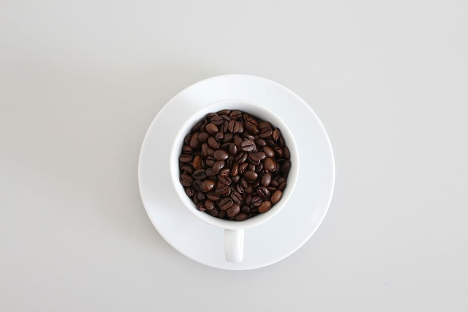 cup of mug filled with coffee beans, coffee cup, cafe, drink HD wallpaper