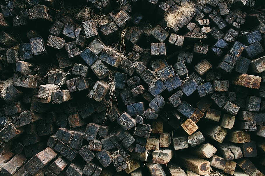 photo of pile of firewood, wood lumber lot, logs, posts, old HD wallpaper