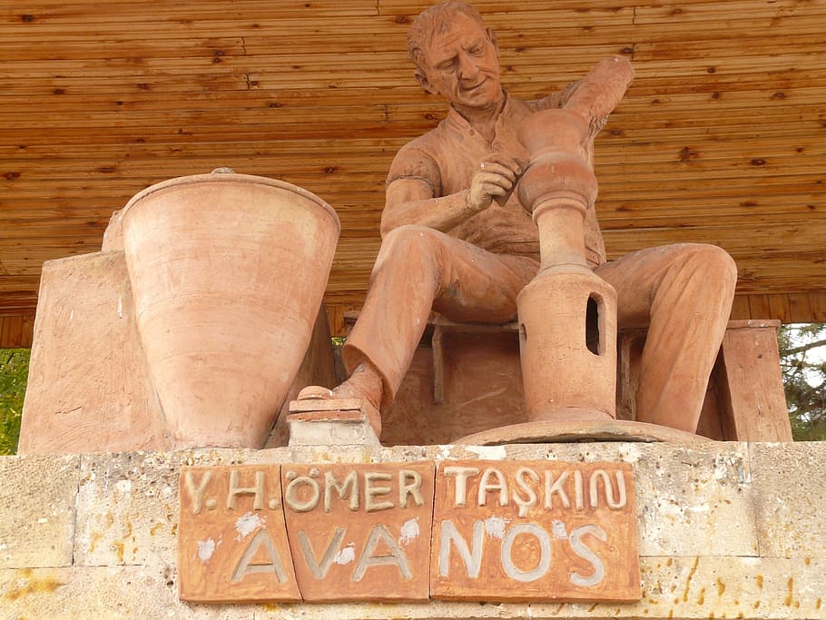 potter, craft, statue, man, work, avanos, monument, turkey HD wallpaper
