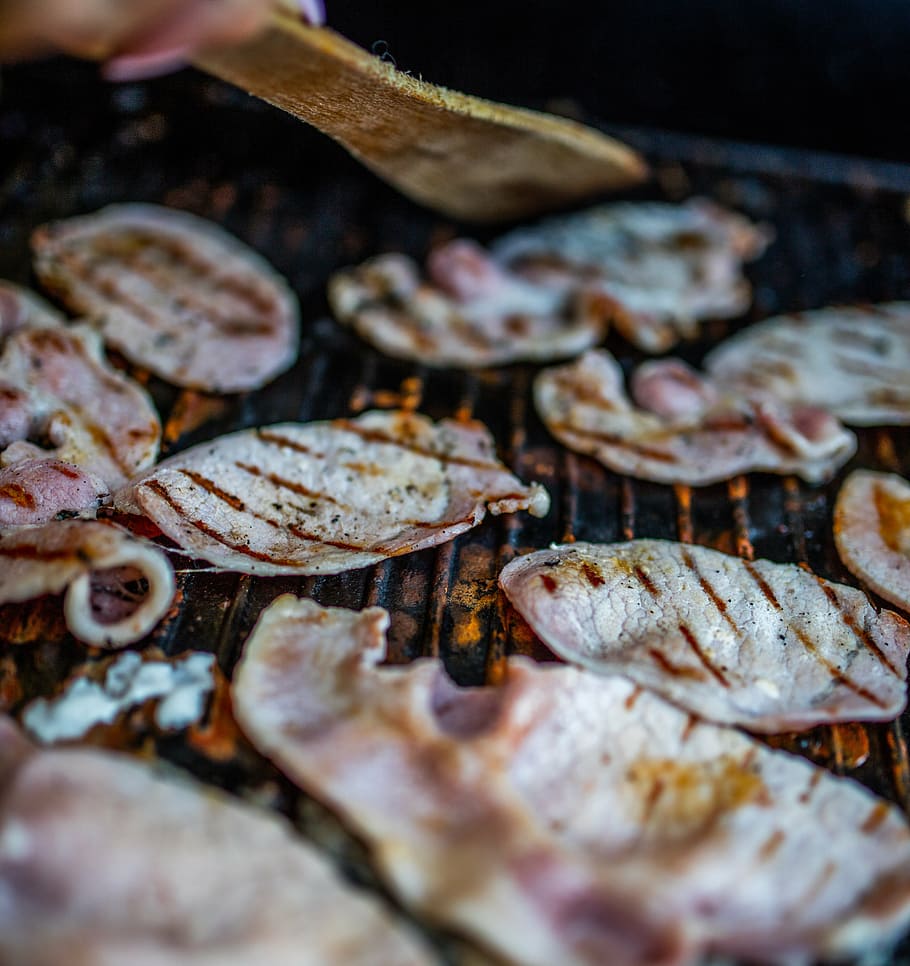 grill, barbecue, bacon, bbq, food, meat, cooking, summer, fire HD wallpaper