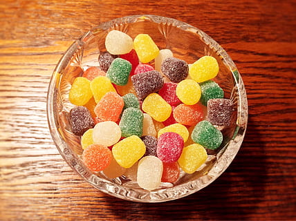 clear glass candy dish, sweets, sugar, colorful, snack, food HD wallpaper