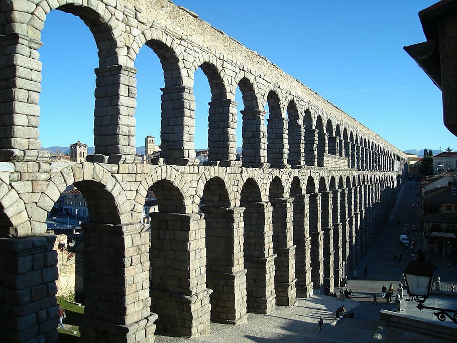 aqueduct, segovia, roman, spain, architecture, stone, heritage, HD wallpaper