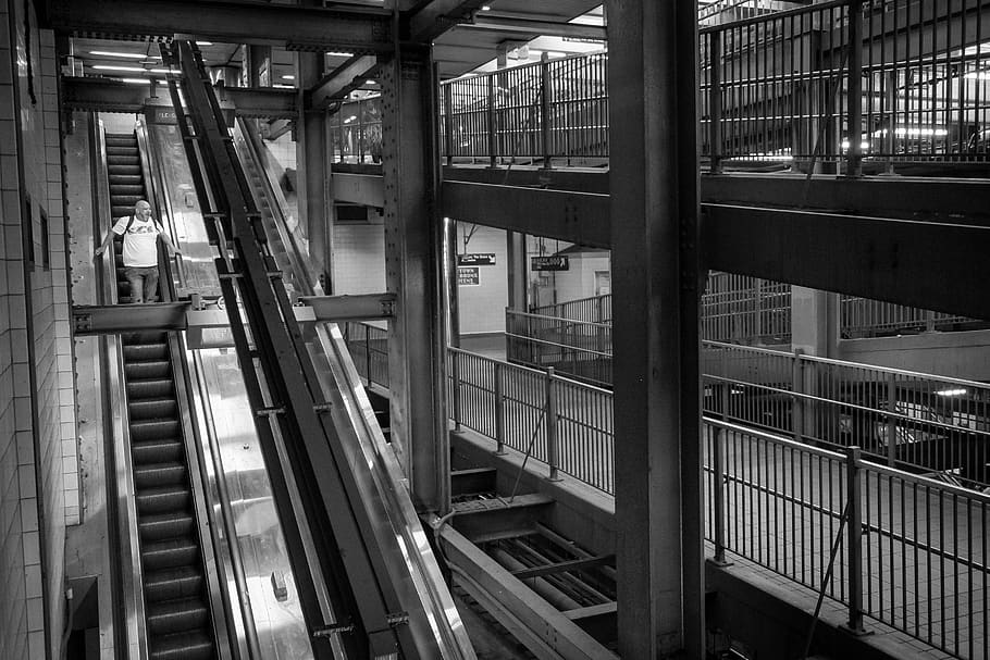 subway, metro, escalator, station, tube, passenger, underground