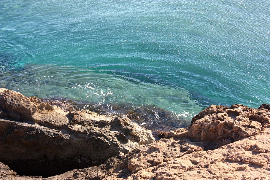 rocks, sea, blue, water, beauty in nature, rock - object, beach HD wallpaper