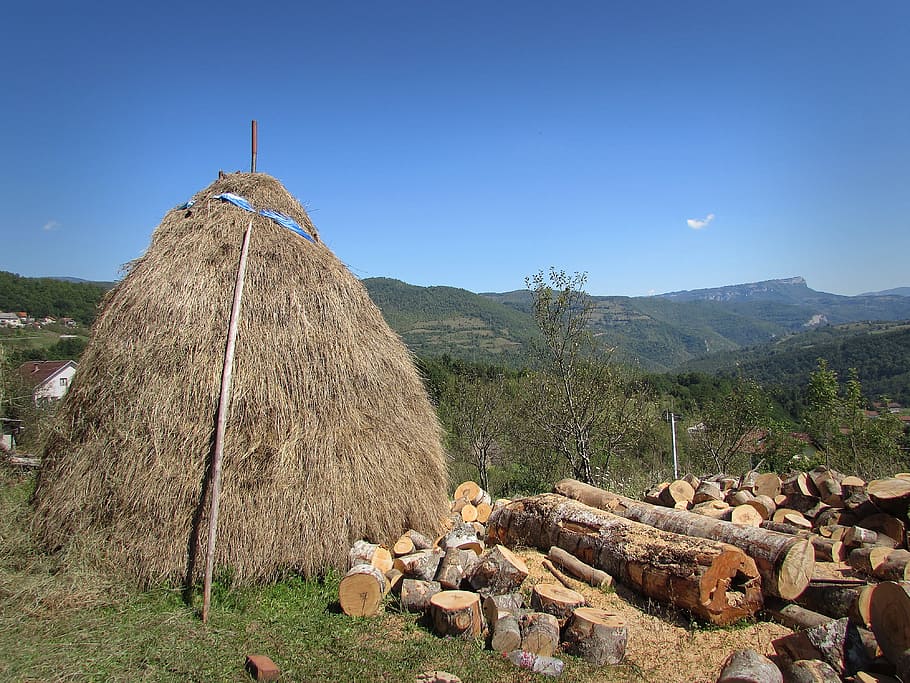 bosnia and herzegovina, rama, cloak, village, stump, log, sky, HD wallpaper