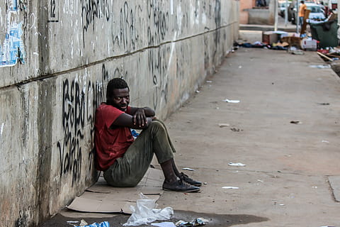 man wearing red top and grey pants, poverty, poor, black, african HD wallpaper