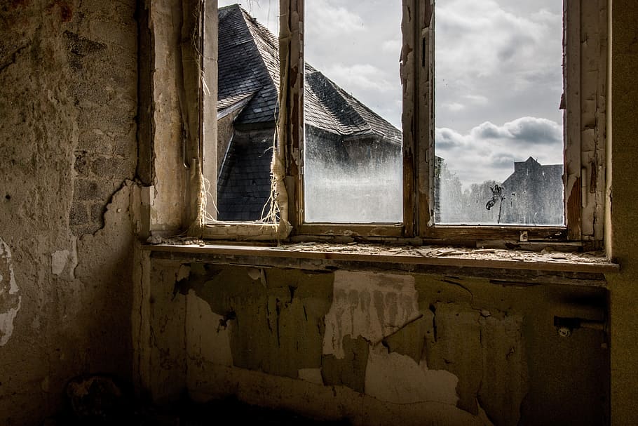 Window, Broken Glass, Space, Light, architecture, old building