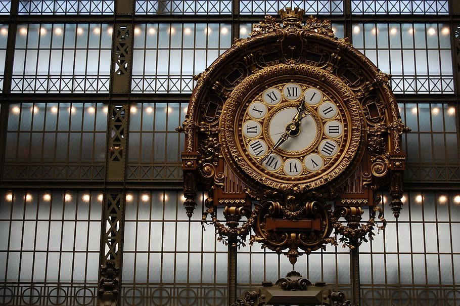 round brown wall clock inside building, station, london, architecture HD wallpaper