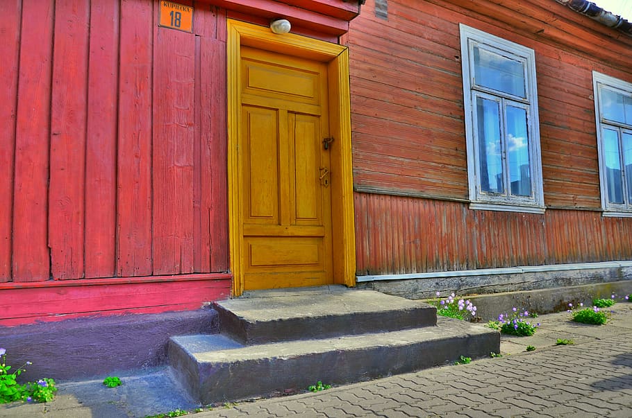 suchowola, podlaskie, poland, doors, window, wood, house, entry, HD wallpaper