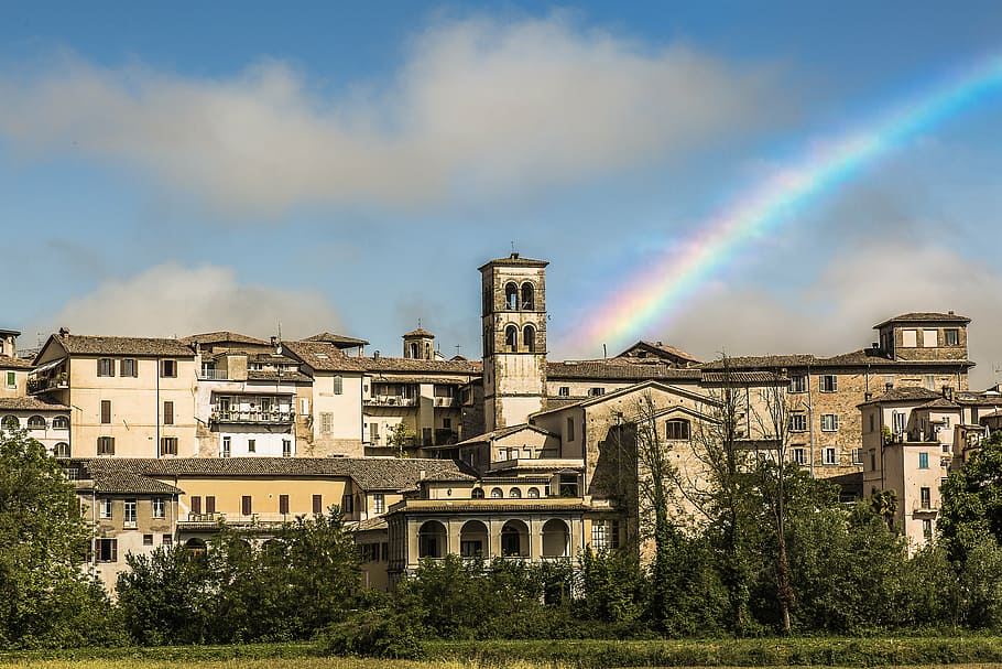 rieti, city, rainbows, building exterior, architecture, built structure HD wallpaper