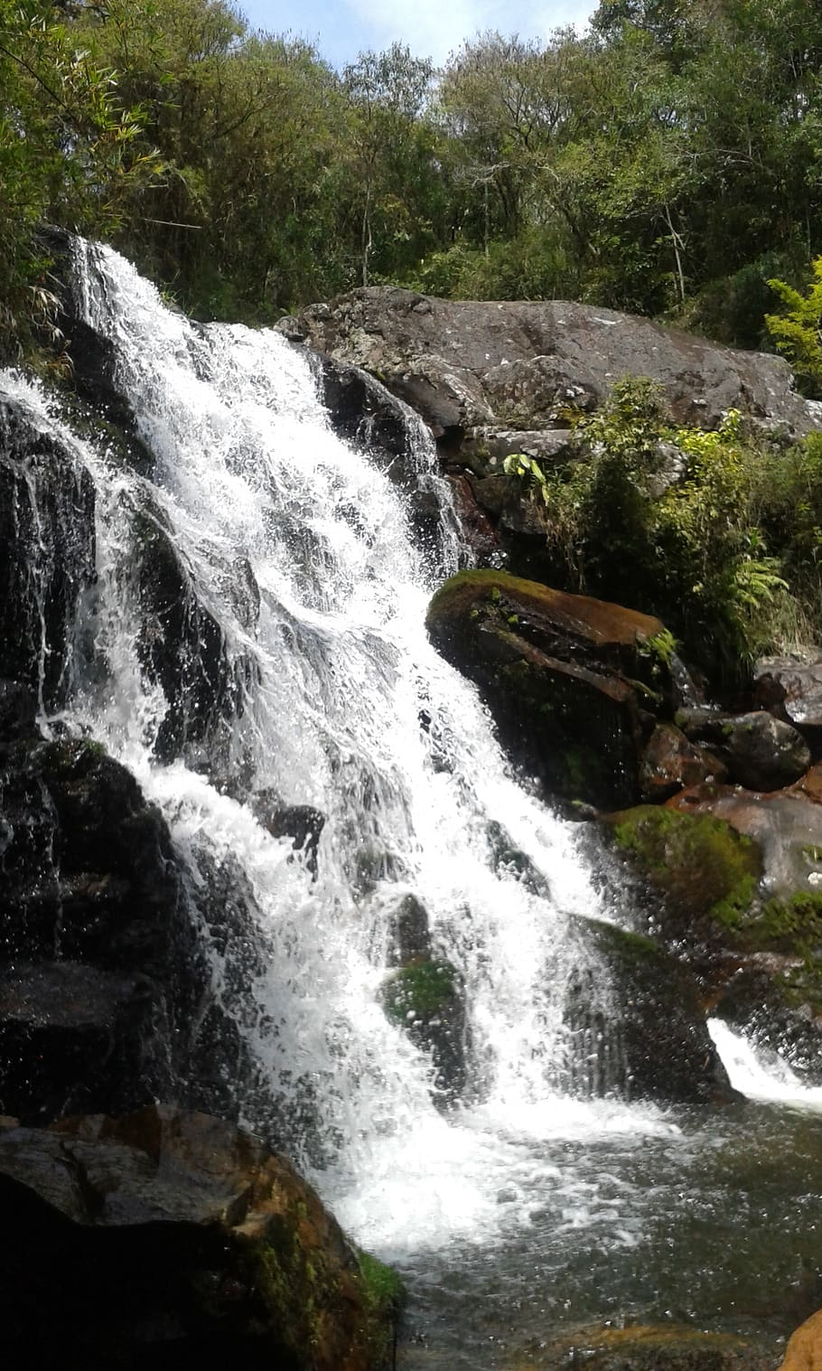 nature, waterfall, rocks, forest, cascade, rio, landscape, outdoors HD wallpaper