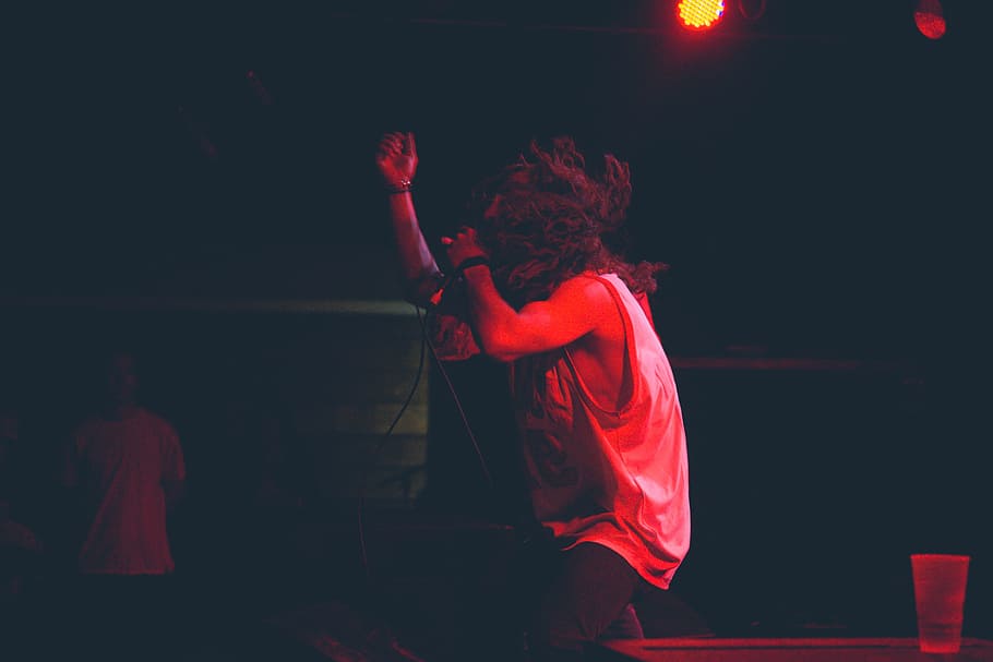 dark, night, people, man, singing, concert, musician, performance HD wallpaper