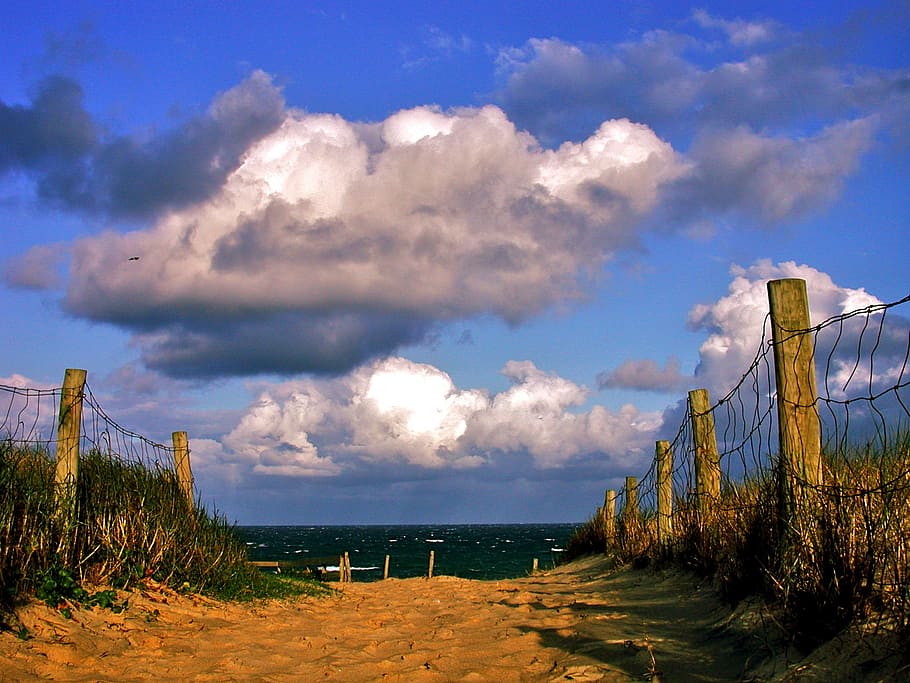 beach, sea, dunes, air, cloud - sky, land, nature, water, beauty in nature HD wallpaper
