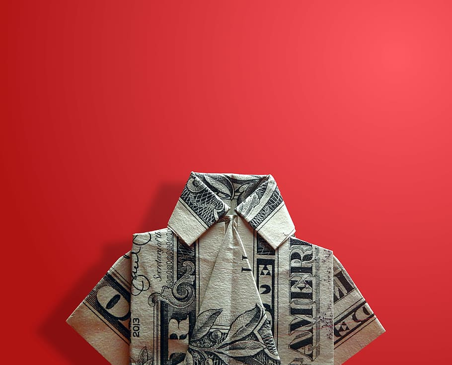 U.S. dollar banknote fold into shirt, origami, dollar bill, paper, HD wallpaper