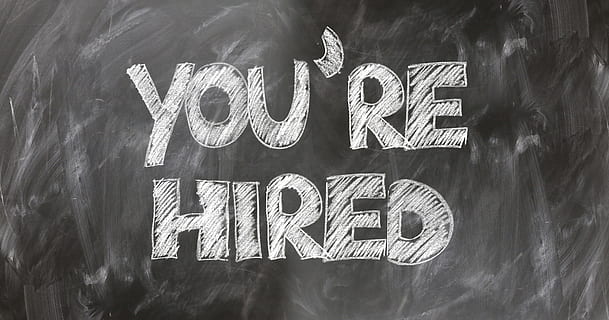 you're hired text on black background, Setting, Workplace, Invitation HD wallpaper