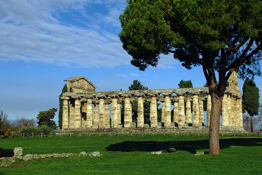 paestum, salerno, italy, temple of athena, magna grecia, ancient temple, HD wallpaper