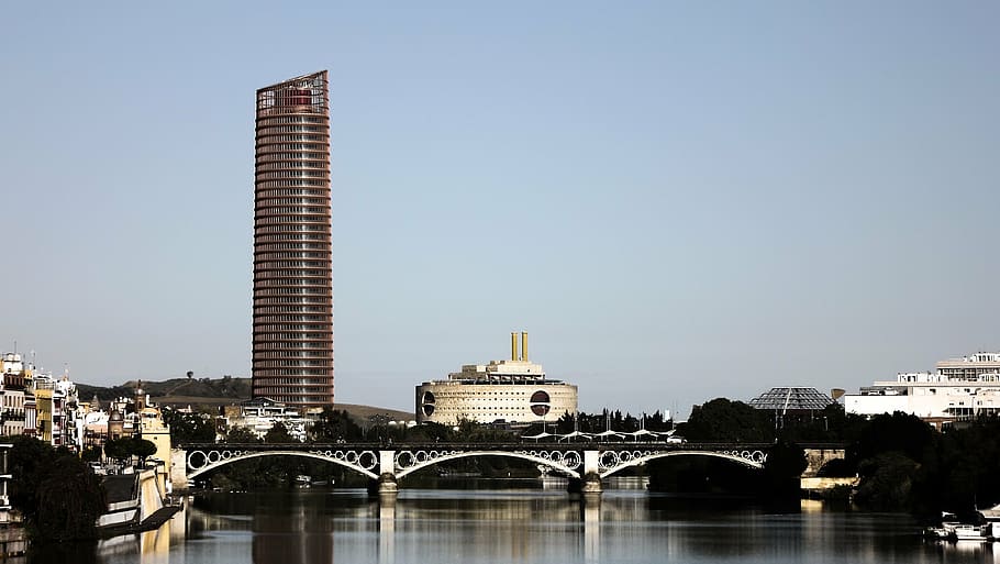 tower, pelli, seville, architecture, built structure, building exterior HD wallpaper