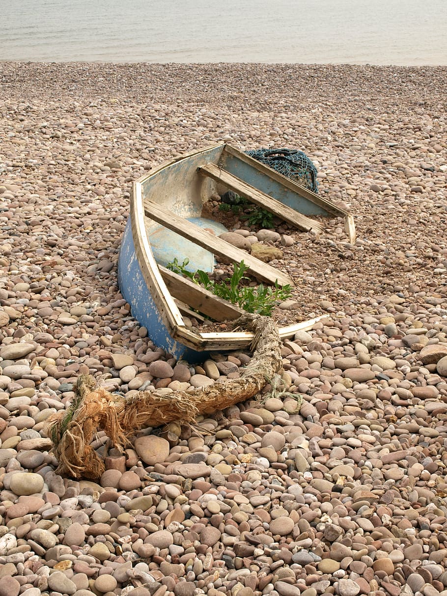 boot, stranded, old, dry, fish, wreck, beach, coast, jurassic coast HD wallpaper