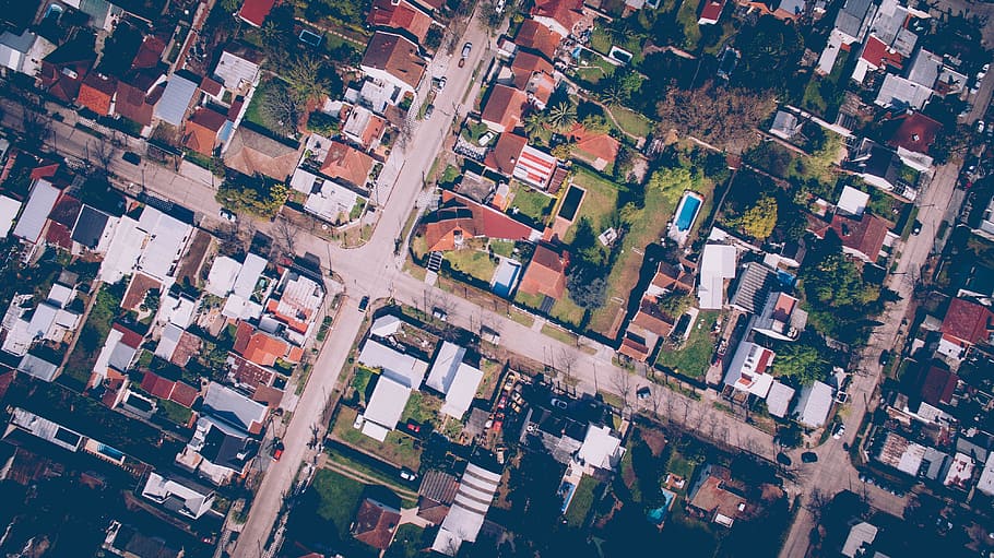 bird eye photograph of a village with streets, aerial, architecture, HD wallpaper