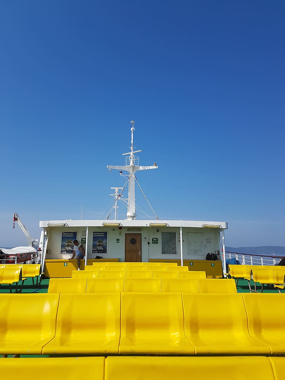 croatia, split, ferry, blue sky, mode of transportation, yellow HD wallpaper