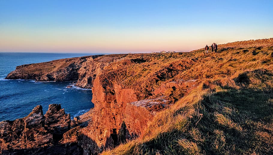 Cornwall, Coast, Seascape, Horizon, sunset, cliff, rocks, nature HD wallpaper