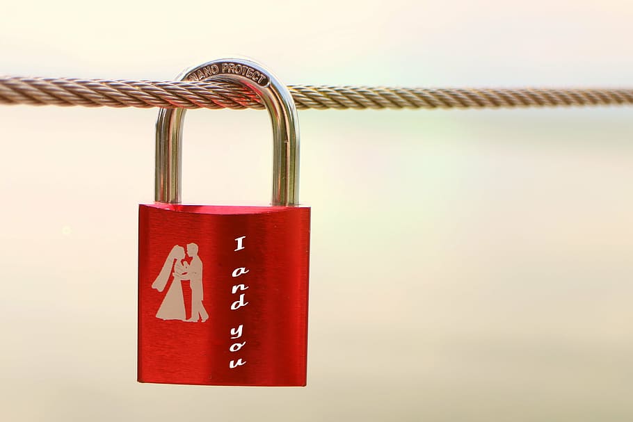 red I And You u-lock, security lock, symbol, love, connectedness, HD wallpaper